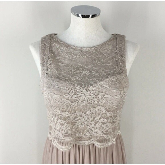 Nightway Champagne Lace Formal Empire Elegant Prom Wedding Dress Gown Size 14P - Picture 3 of 14